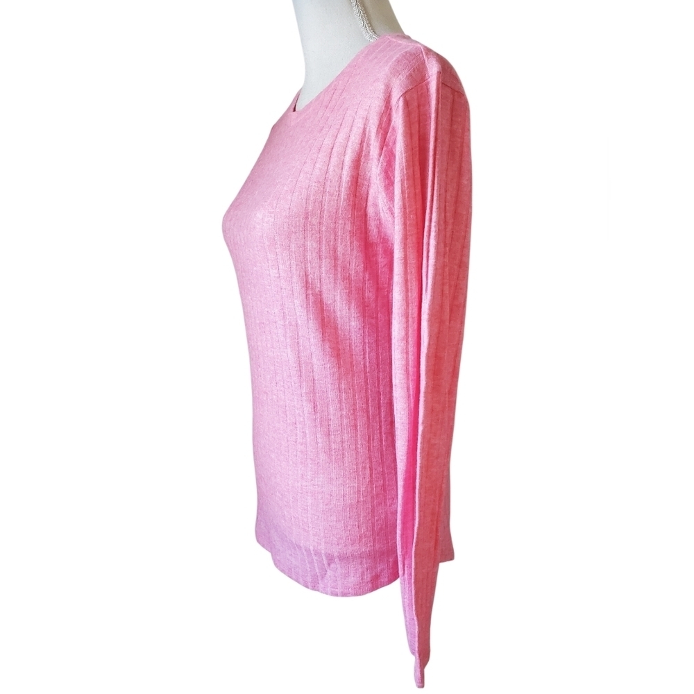 Zenana Pink Ribbed Long Sleeve Crew Neck Knit Soft Stretch Basic Top Size L - Picture 2 of 8